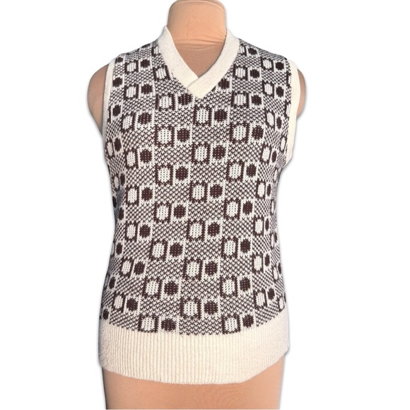 Vintage Montgomery Ward Brown Geometric Knit Sweater Vest Medium Grandpa Artsy - Picture 14 of 14